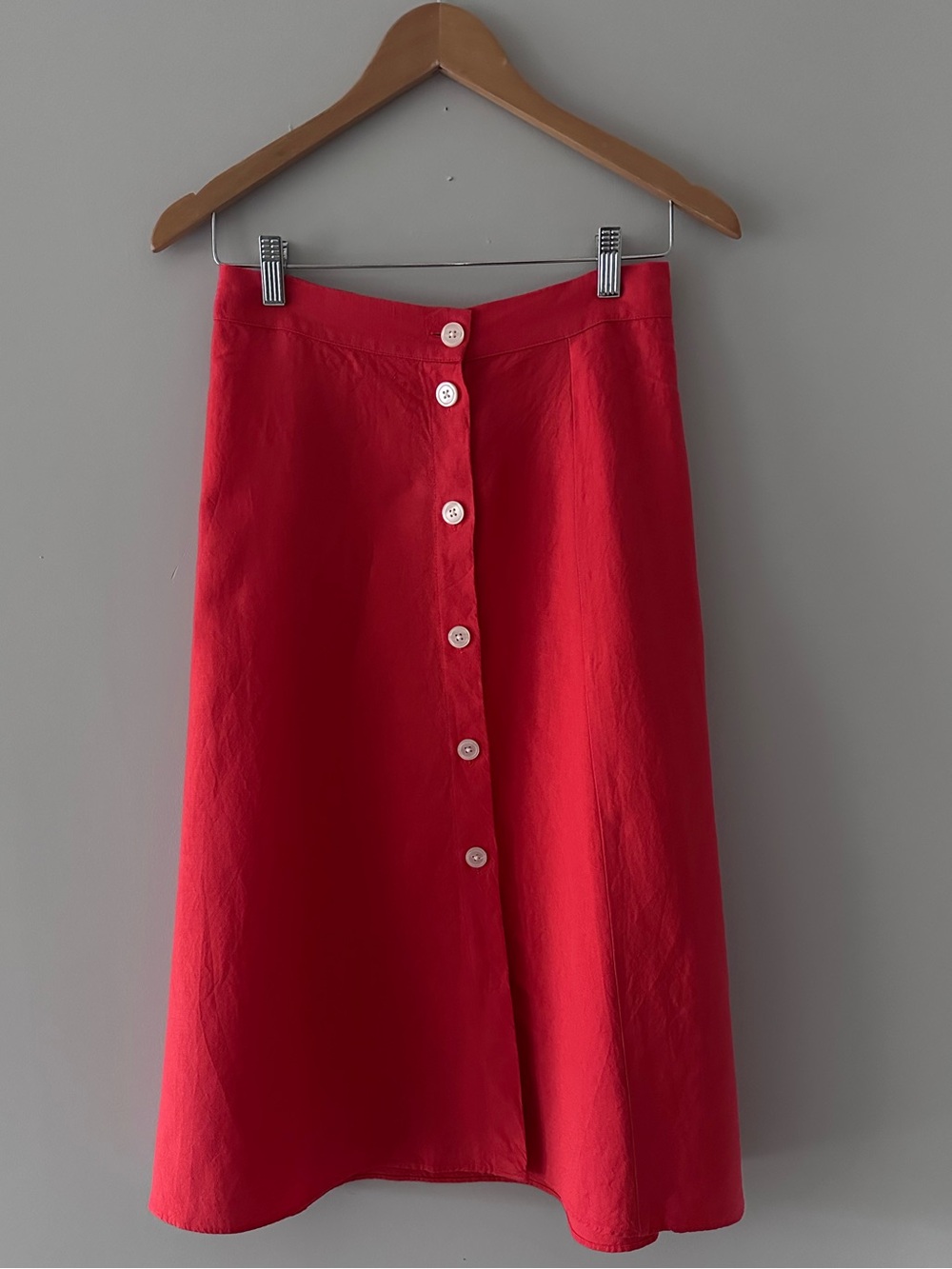 LOFT Bright Red Button-Front A-Line Skirt